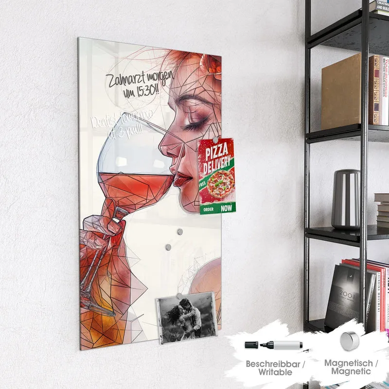 Magnettafel - Weintrinkende Frau