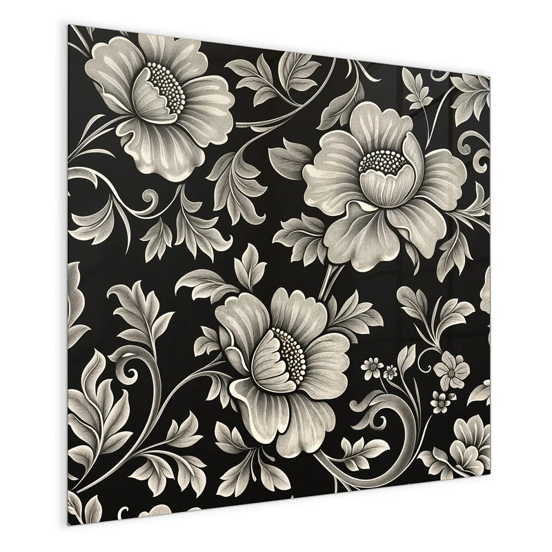 Magnettafel - Blüten auf Schwarz