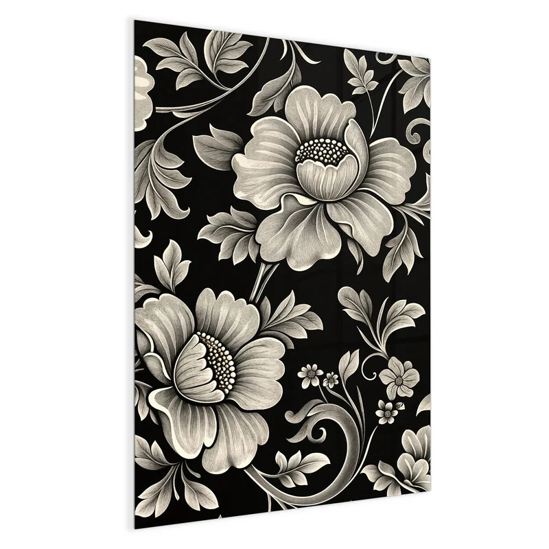 Magnettafel - Blüten auf Schwarz