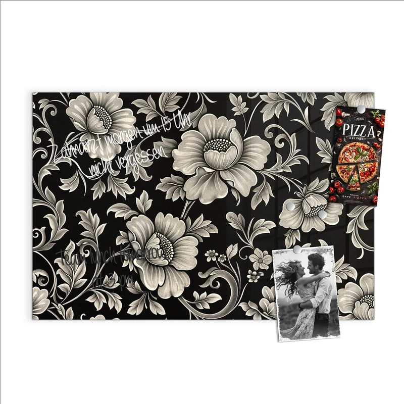 Magnettafel - Blüten auf Schwarz