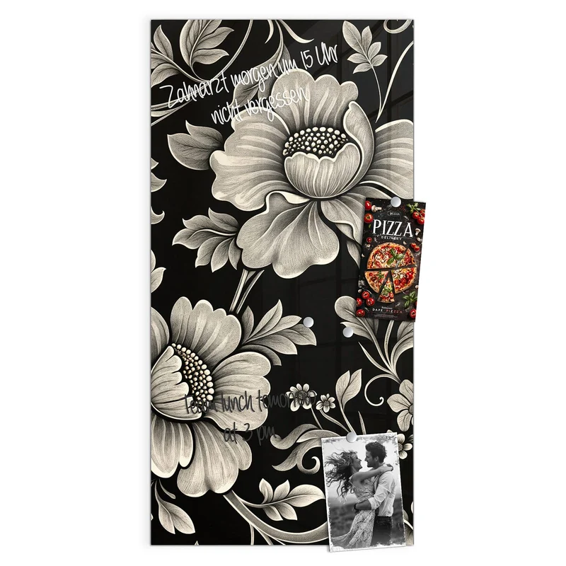 Magnettafel - Blüten auf Schwarz