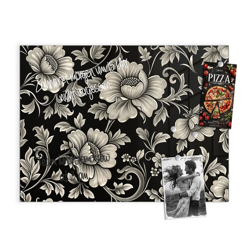 Magnettafel - Blüten auf Schwarz