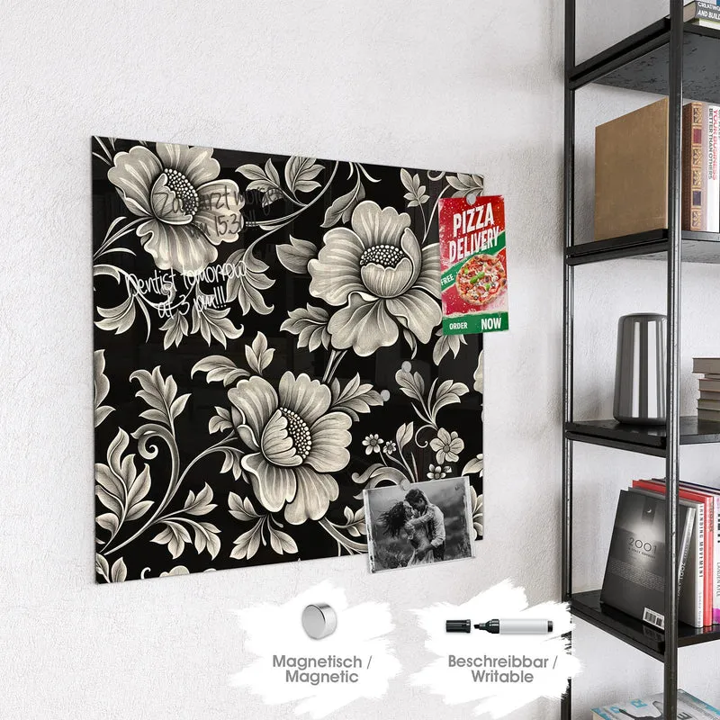 Magnettafel - Blüten auf Schwarz