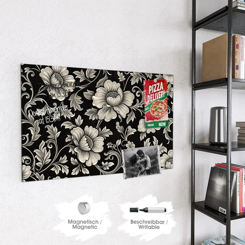Magnettafel - Blüten auf Schwarz