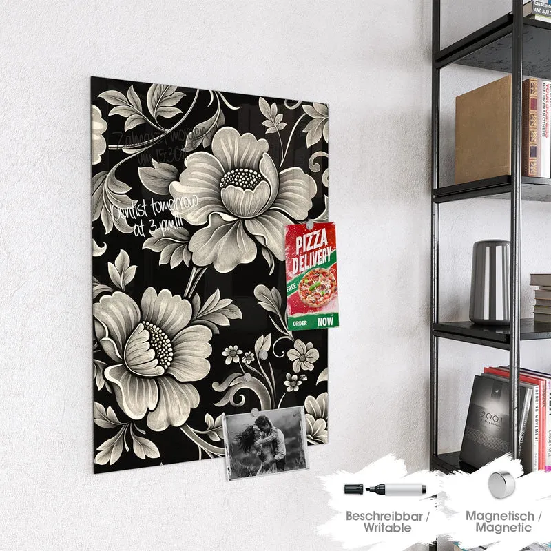 Magnettafel - Blüten auf Schwarz