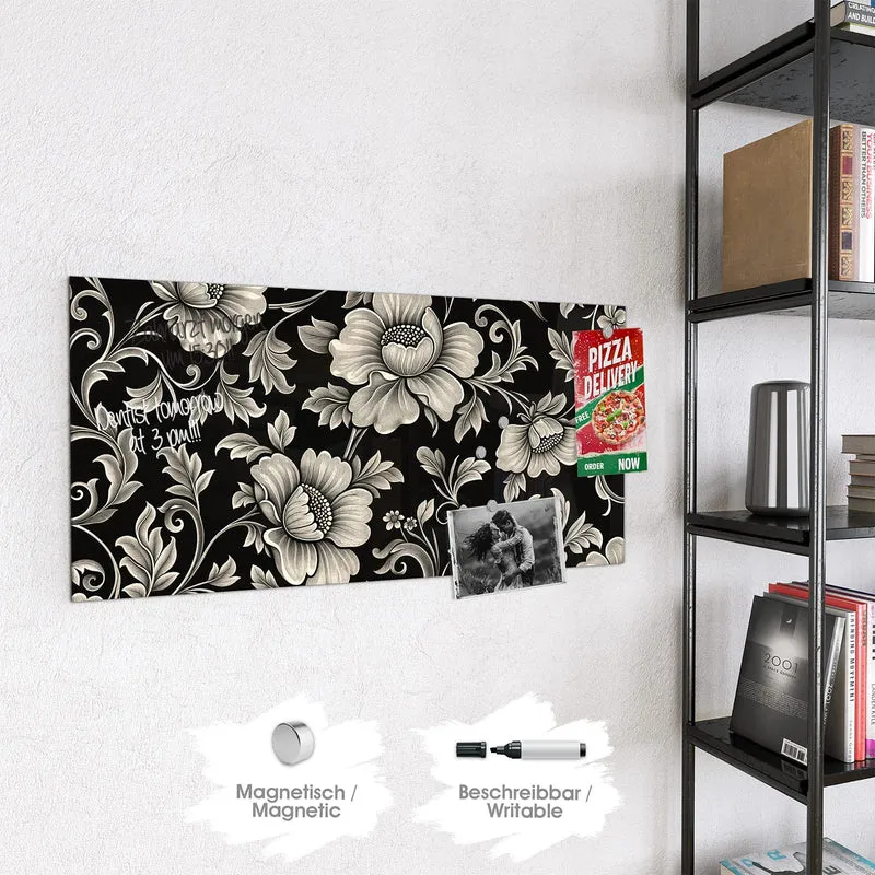 Magnettafel - Blüten auf Schwarz