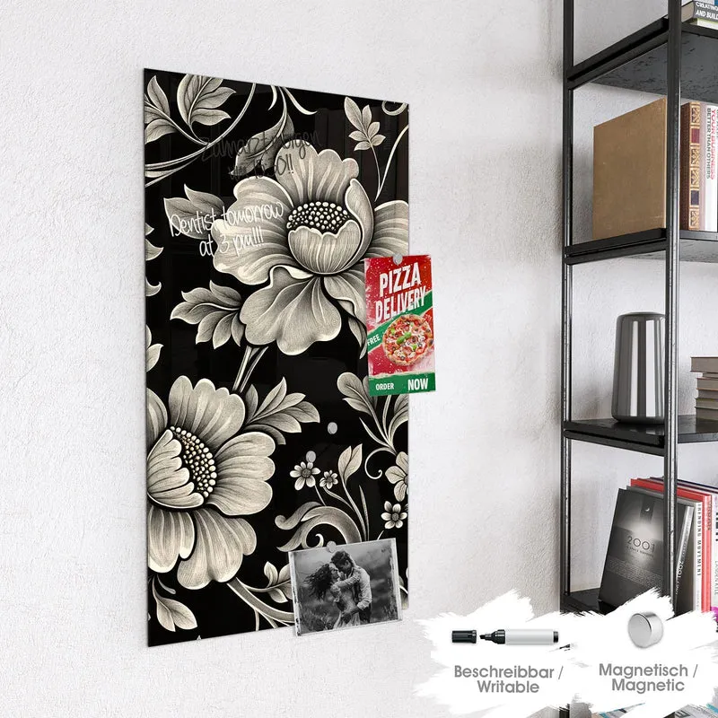 Magnettafel - Blüten auf Schwarz