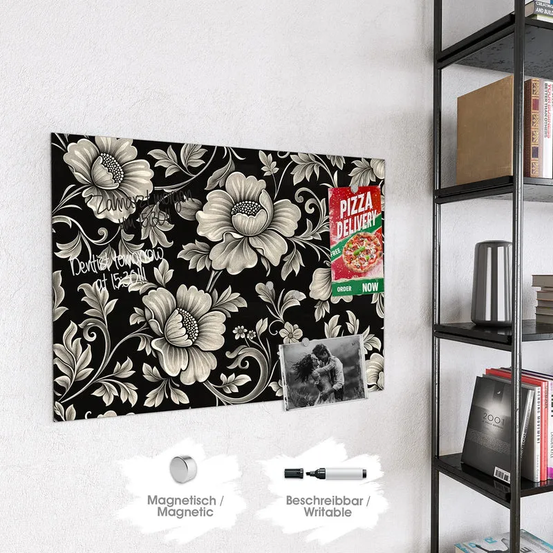 Magnettafel - Blüten auf Schwarz