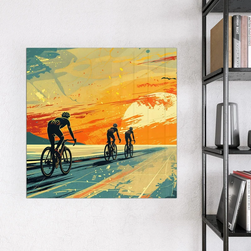 Magnettafel - Radfahrer im Abendrot