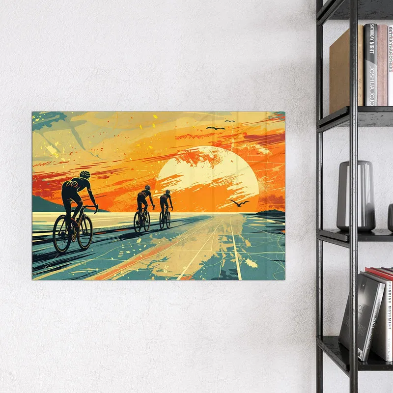 Magnettafel - Radfahrer im Abendrot