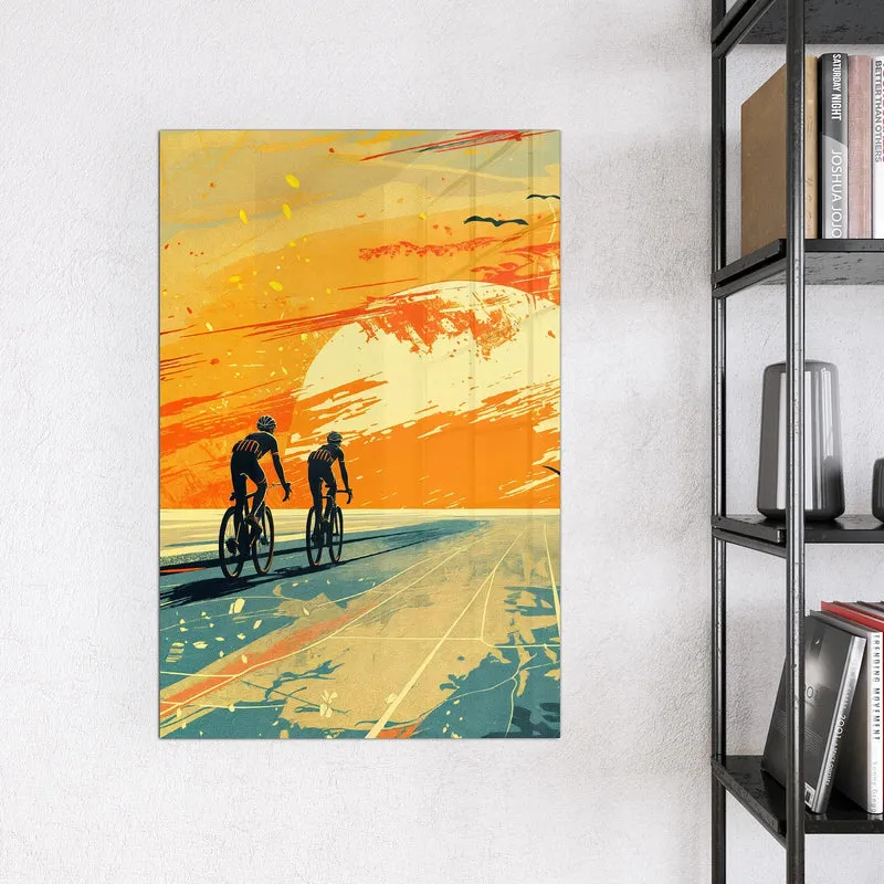 Magnettafel - Radfahrer im Abendrot
