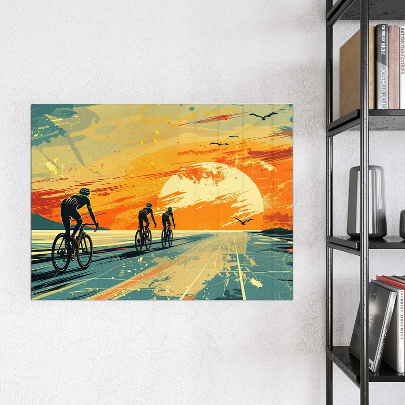 Magnettafel - Radfahrer im Abendrot