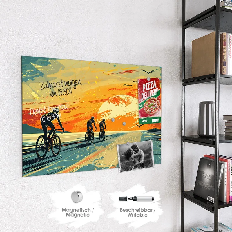 Magnettafel - Radfahrer im Abendrot