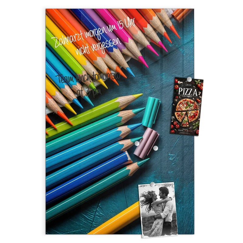 Magnettafel - Buntstifte auf Türkis