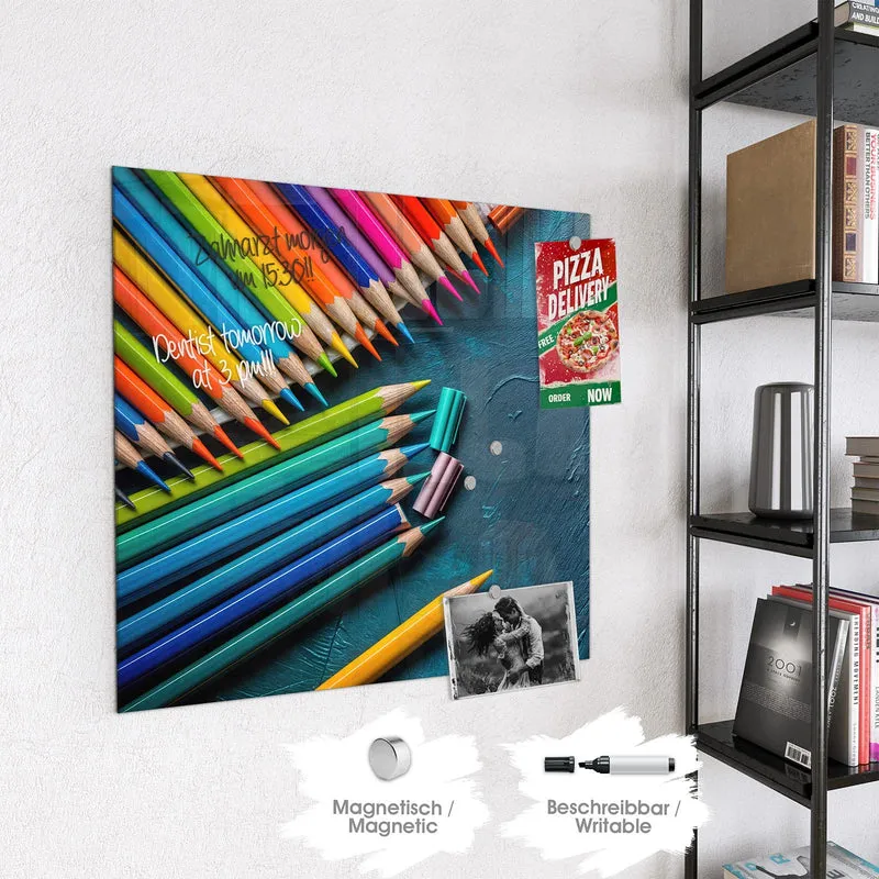 Magnettafel - Buntstifte auf Türkis