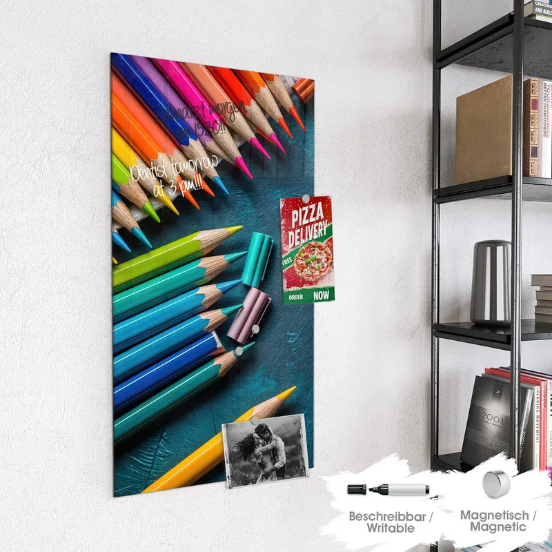Magnettafel - Buntstifte auf Türkis