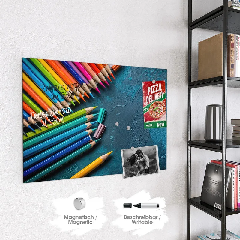 Magnettafel - Buntstifte auf Türkis