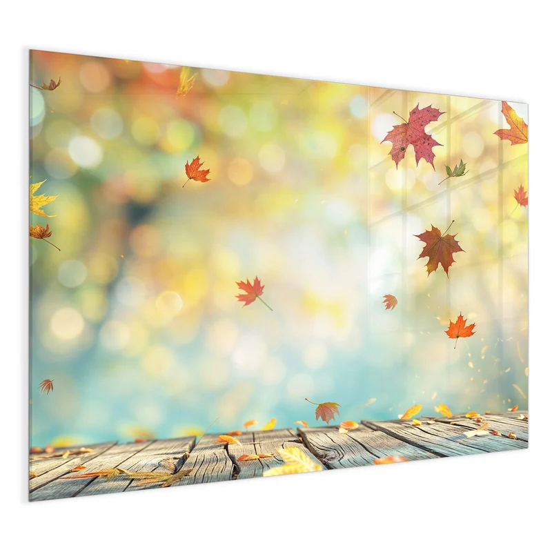 Magnettafel - Herbstlaub auf Holz