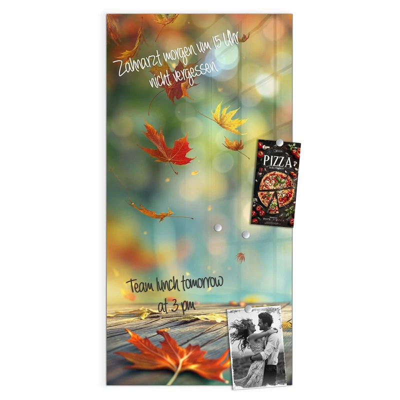Magnettafel - Herbstlaub auf Holz
