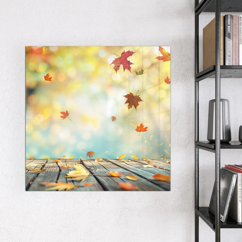 Magnettafel - Herbstlaub auf Holz