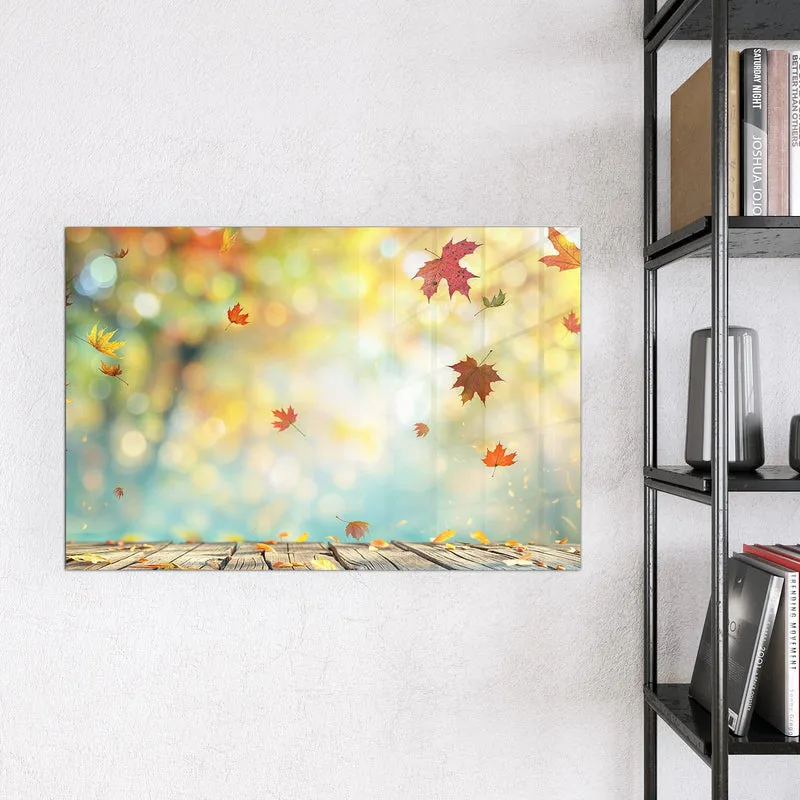 Magnettafel - Herbstlaub auf Holz