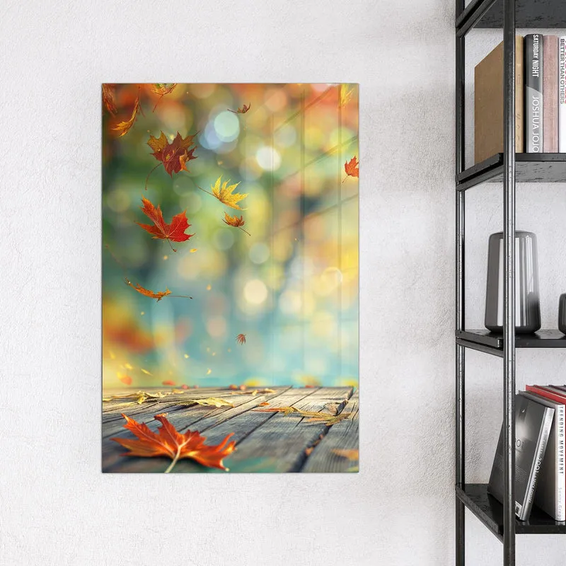 Magnettafel - Herbstlaub auf Holz