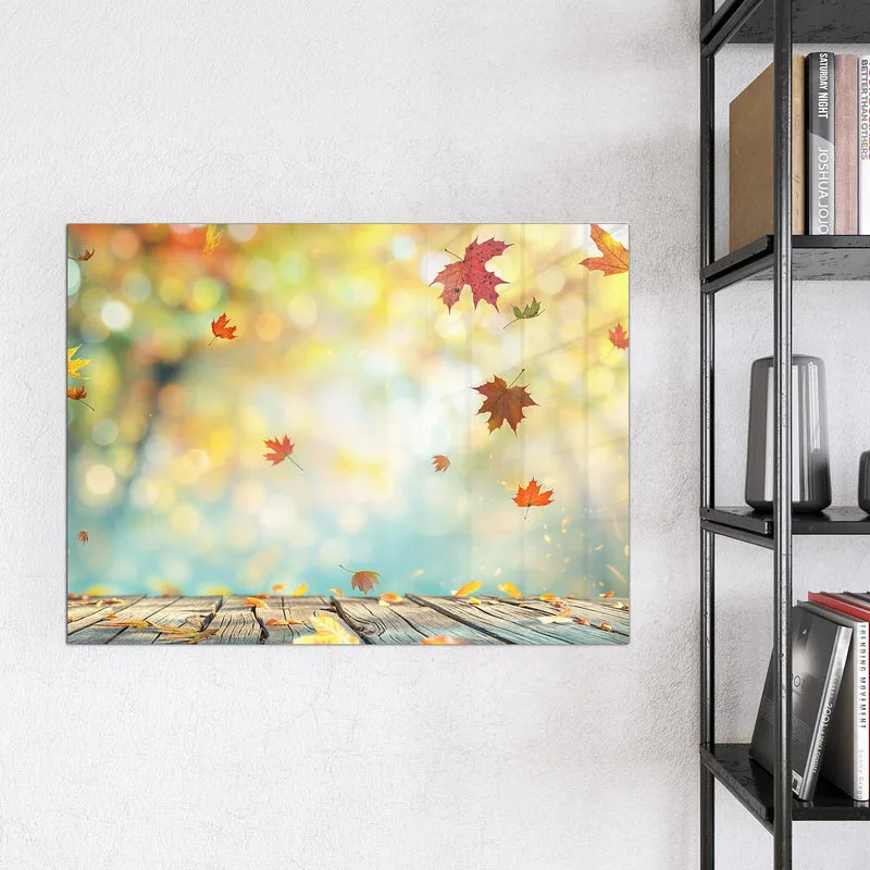 Magnettafel - Herbstlaub auf Holz