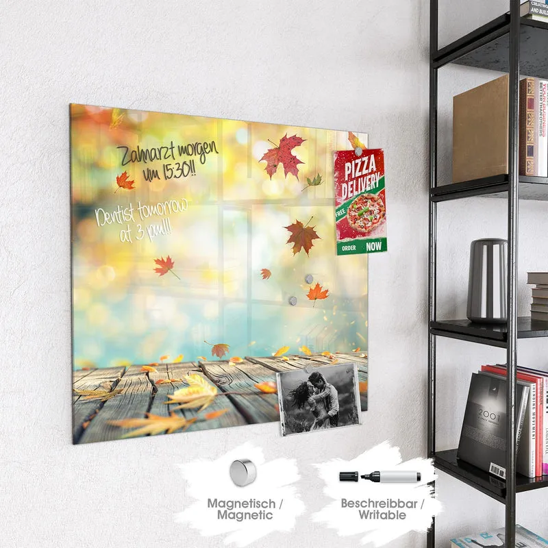 Magnettafel - Herbstlaub auf Holz