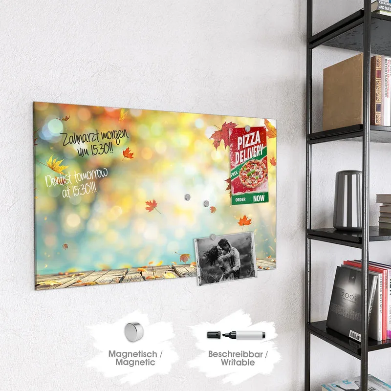 Magnettafel - Herbstlaub auf Holz