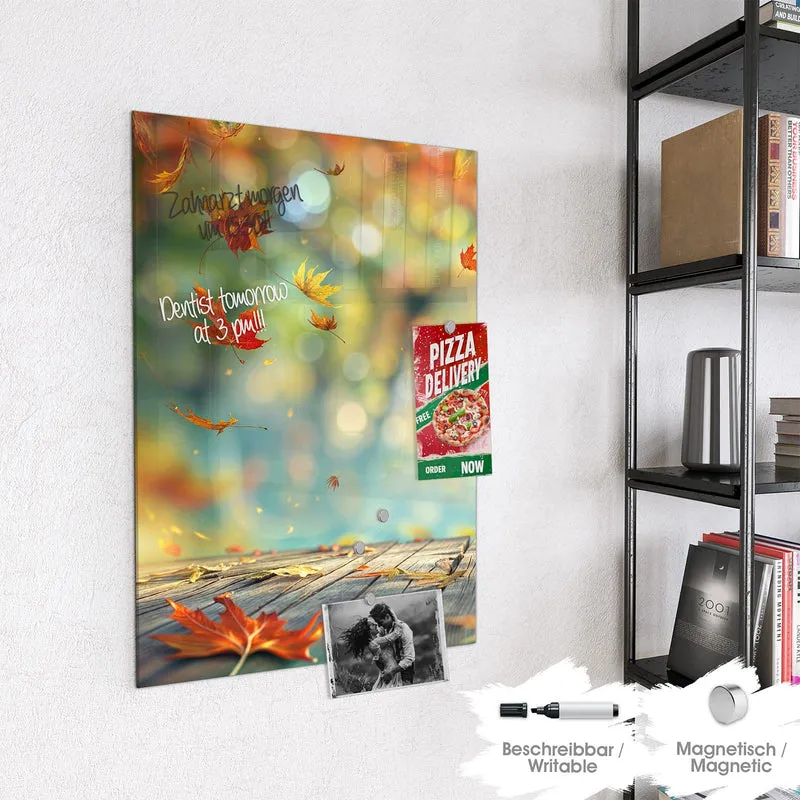 Magnettafel - Herbstlaub auf Holz