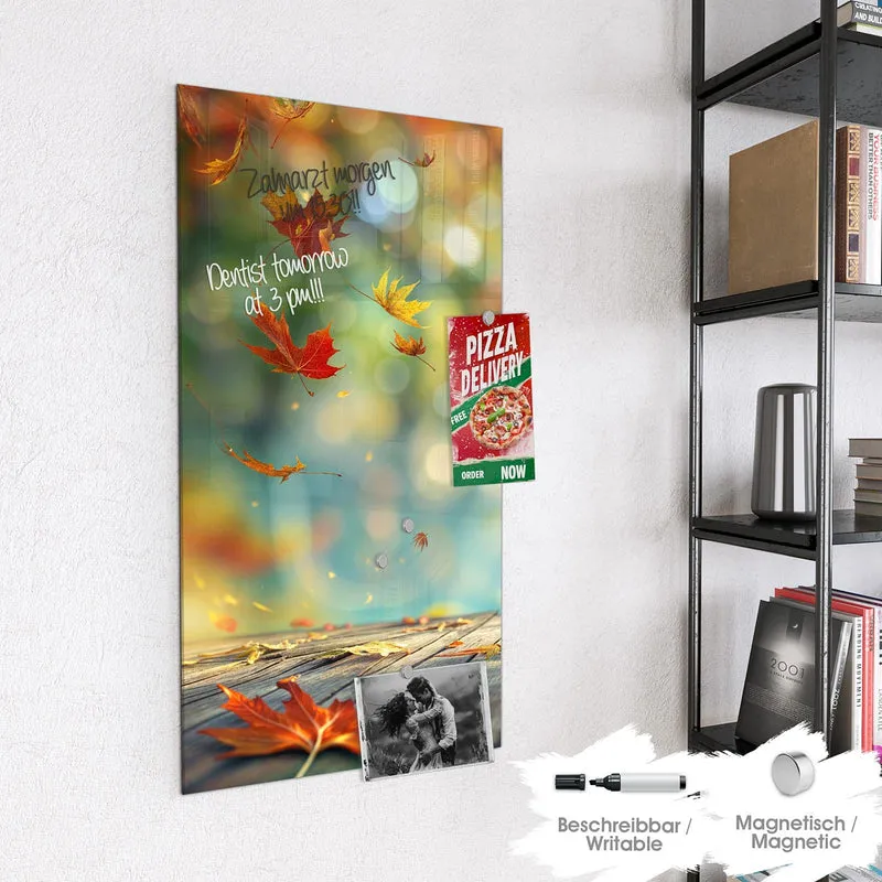 Magnettafel - Herbstlaub auf Holz