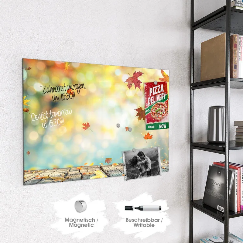 Magnettafel - Herbstlaub auf Holz