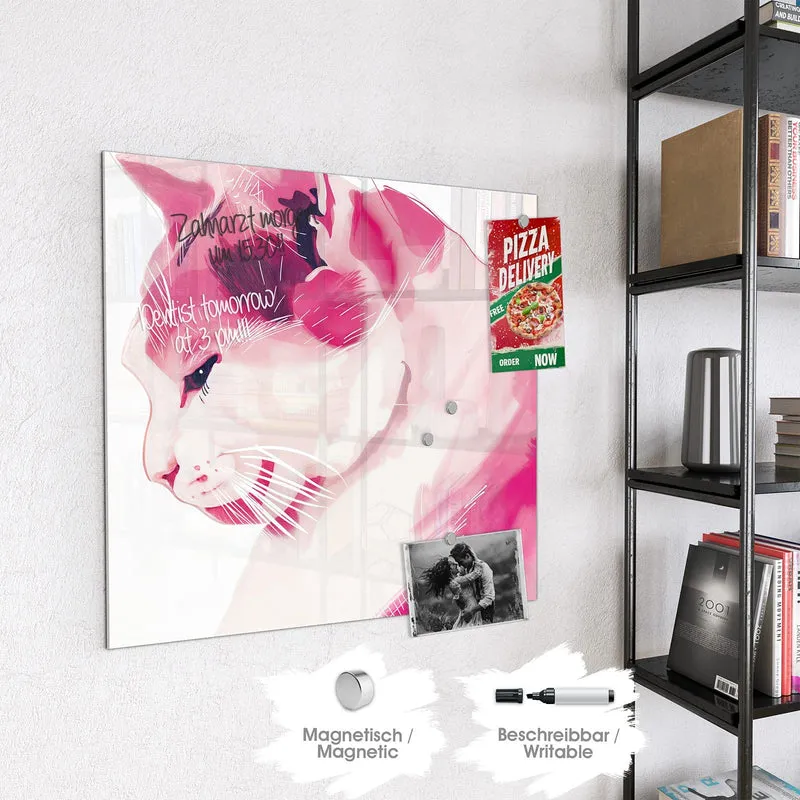 Magnettafel - Pinke Aquarellkatze