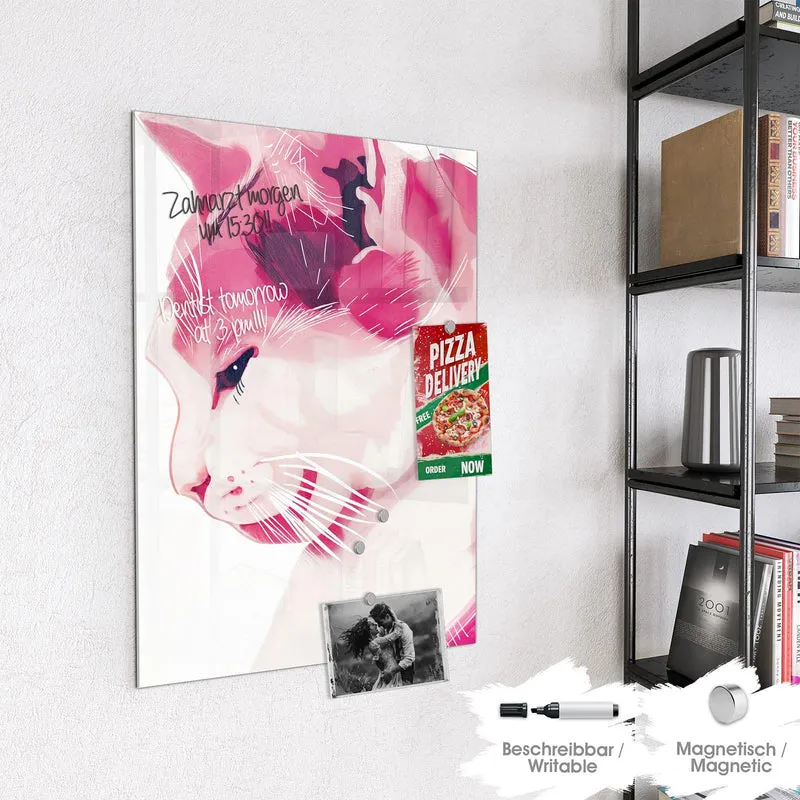 Magnettafel - Pinke Aquarellkatze