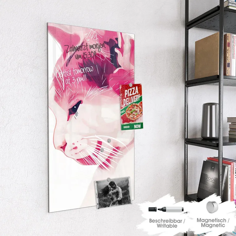 Magnettafel - Pinke Aquarellkatze