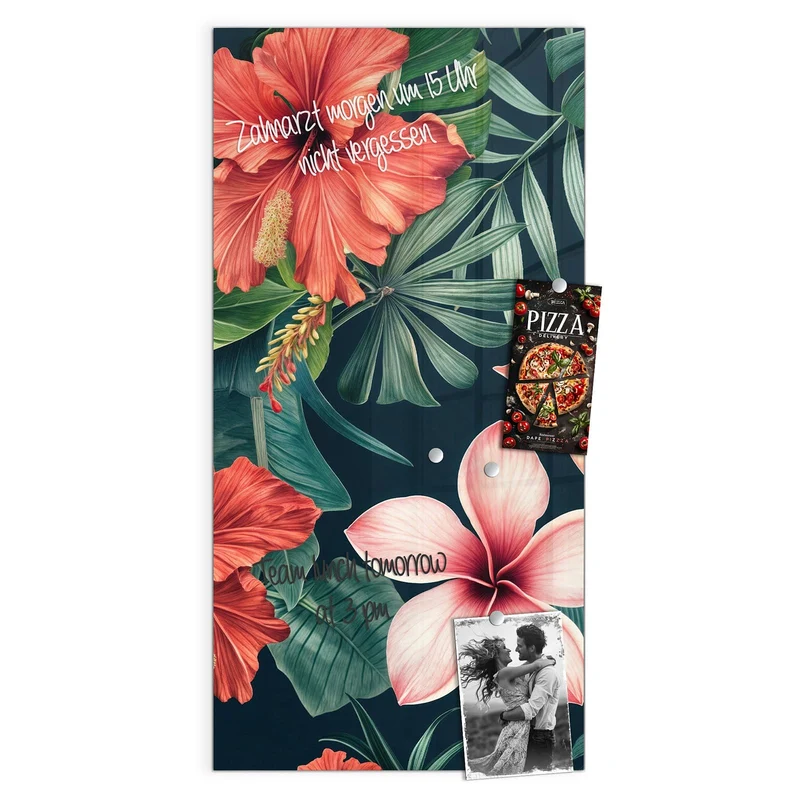 Magnettafel - Hibiskus auf Dunkelgrün
