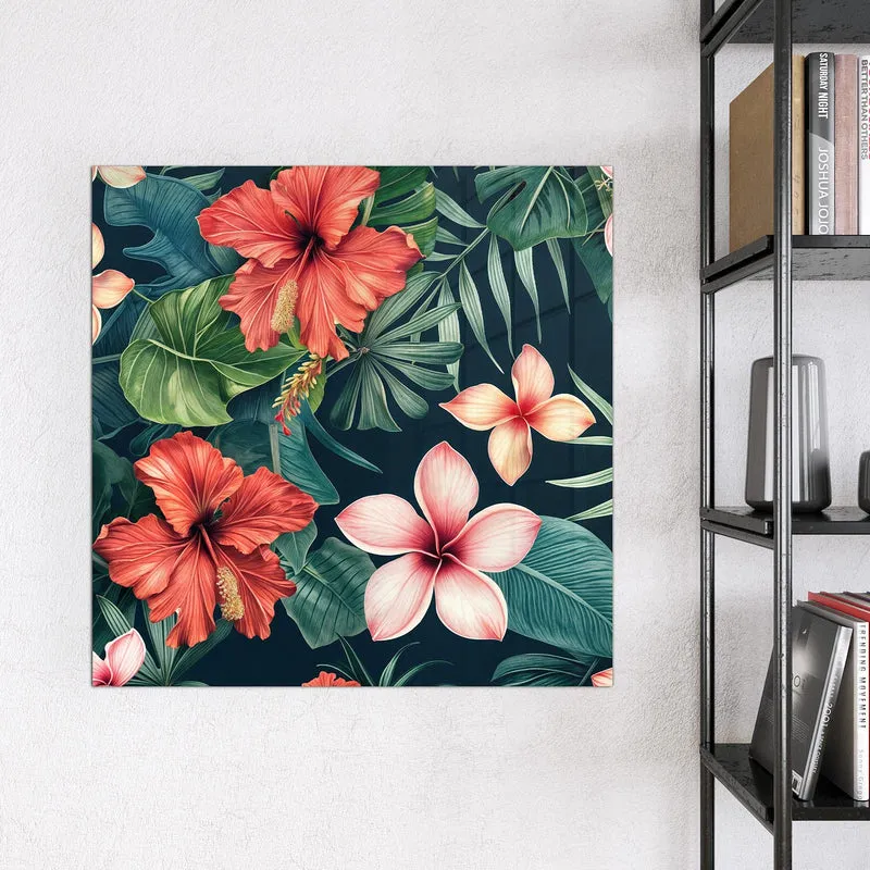 Magnettafel - Hibiskus auf Dunkelgrün