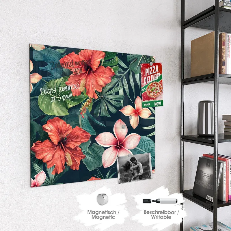 Magnettafel - Hibiskus auf Dunkelgrün