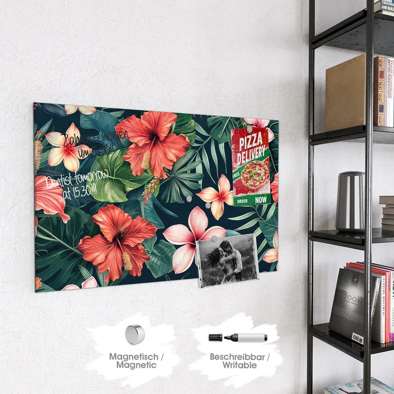 Magnettafel - Hibiskus auf Dunkelgrün