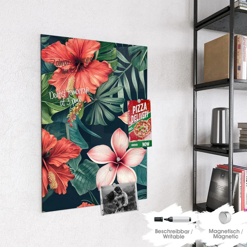 Magnettafel - Hibiskus auf Dunkelgrün