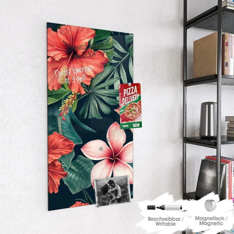 Magnettafel - Hibiskus auf Dunkelgrün