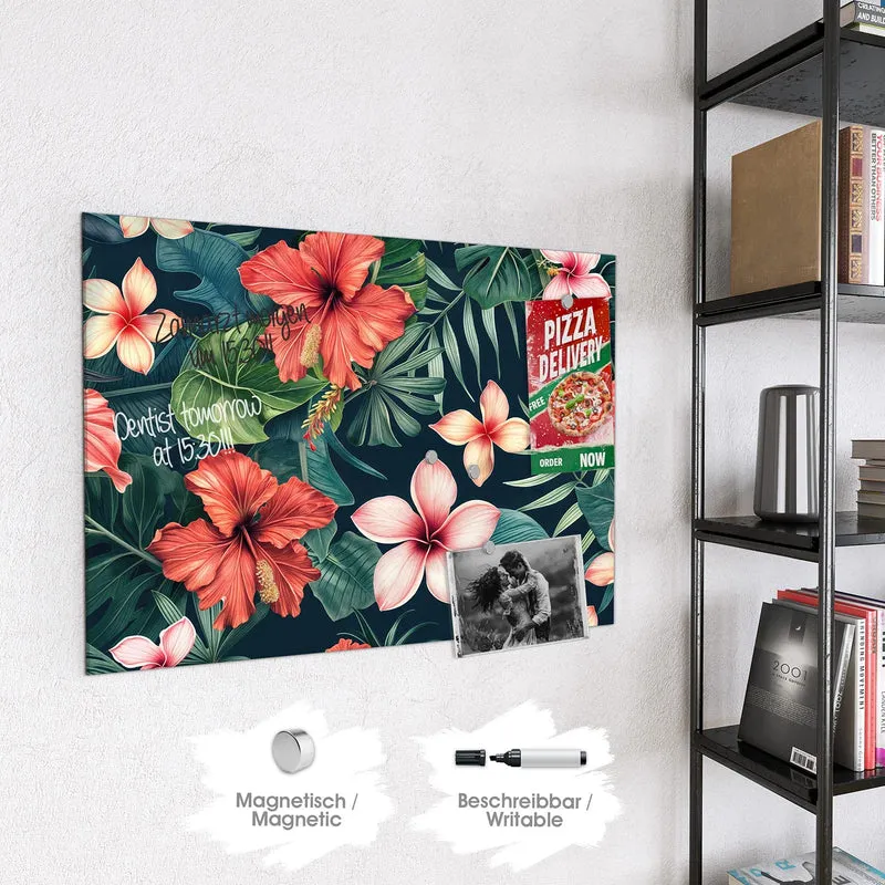 Magnettafel - Hibiskus auf Dunkelgrün