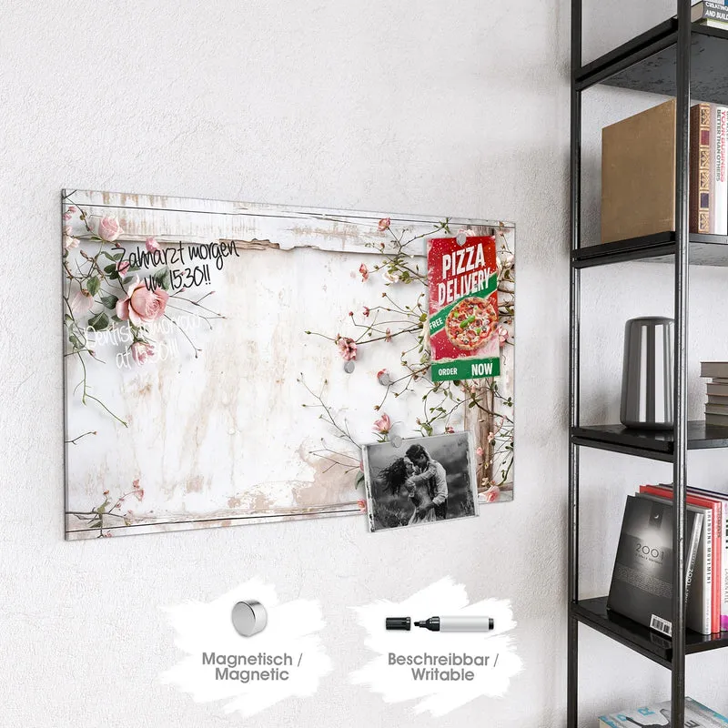 Magnettafel - Rosenranken auf Holz