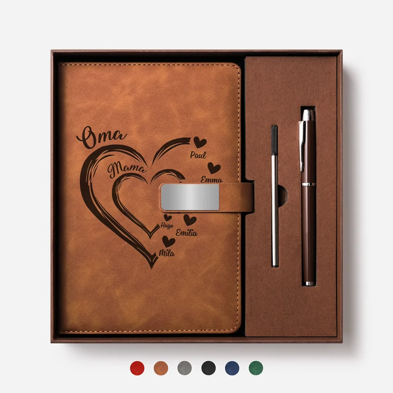 Oma Mama Kinder Herzen - Personalisiertes Geschenk | Notizbuch Mit Stift Mit Gravur