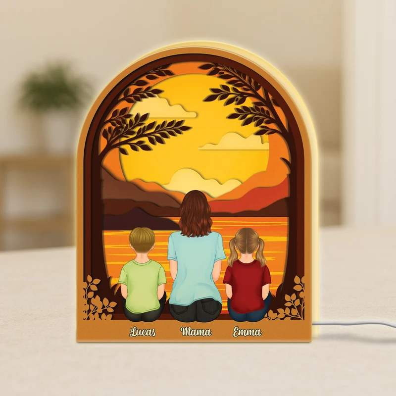 [3D-Optik] Mama Und Kinder - Personalisiertes Geschenk | Lightbox Mama/Papa