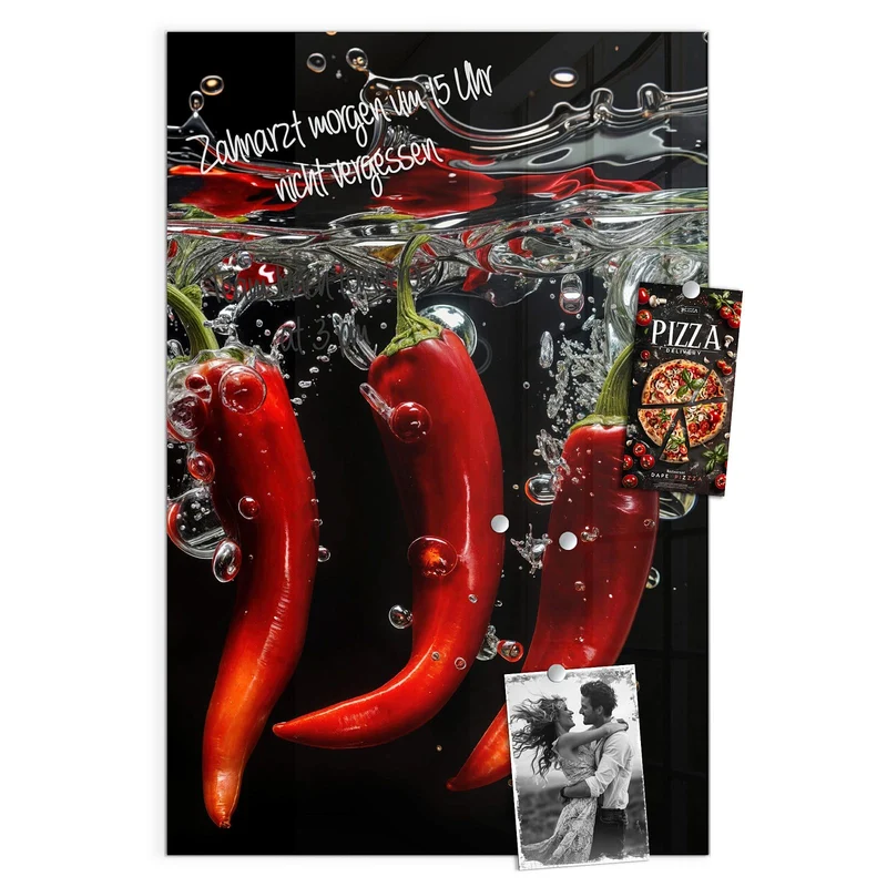 Magnettafel - Chilis im dunklen Wasser