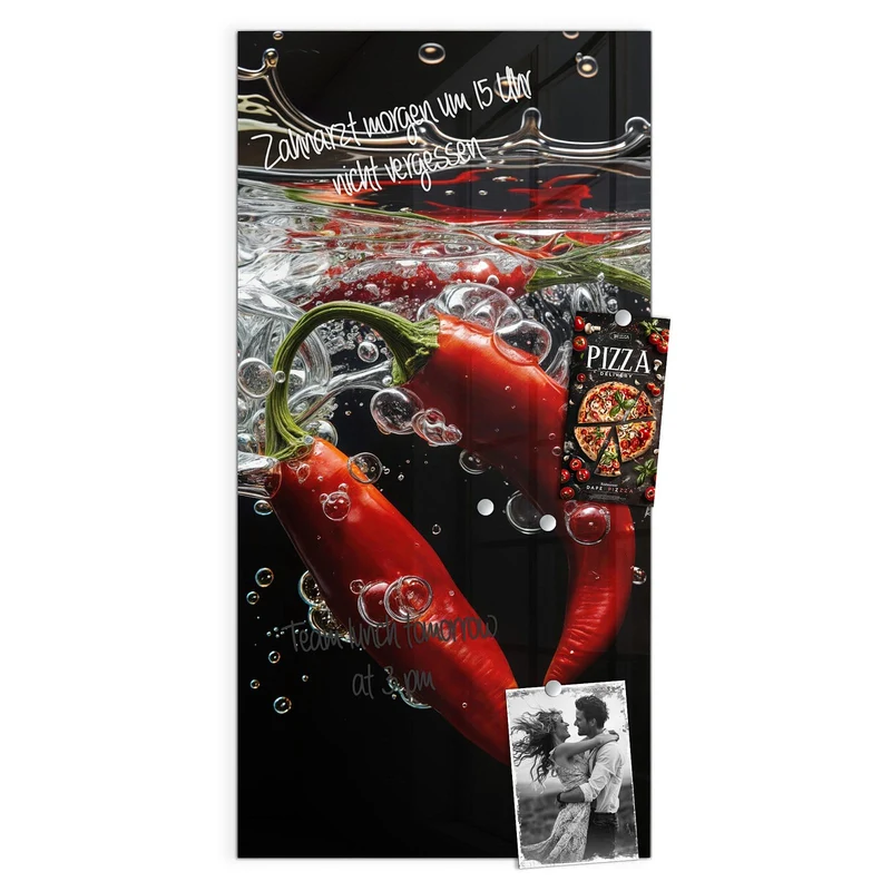 Magnettafel - Chilis im dunklen Wasser