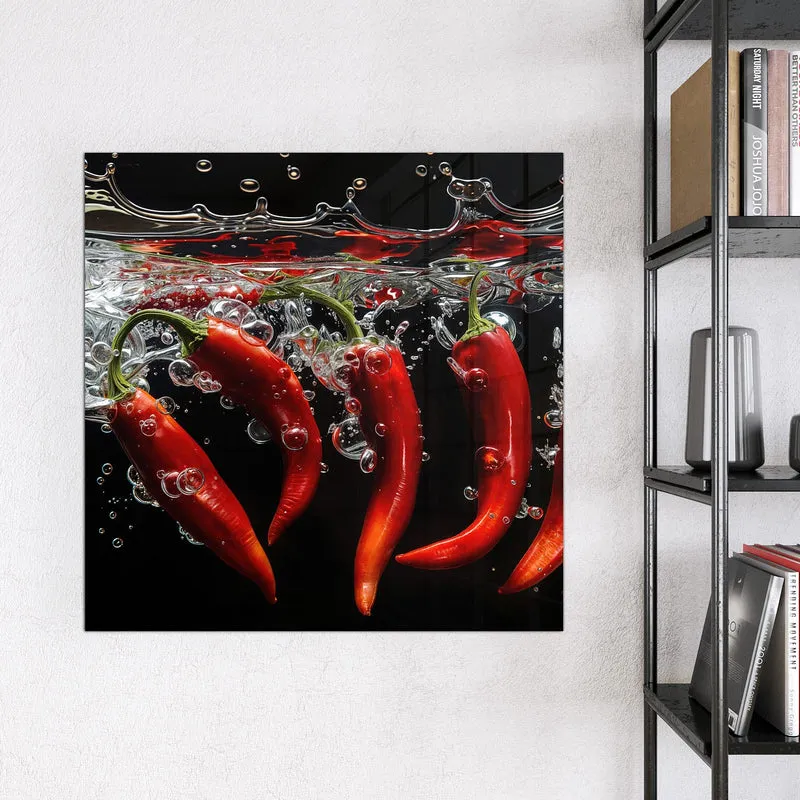 Magnettafel - Chilis im dunklen Wasser