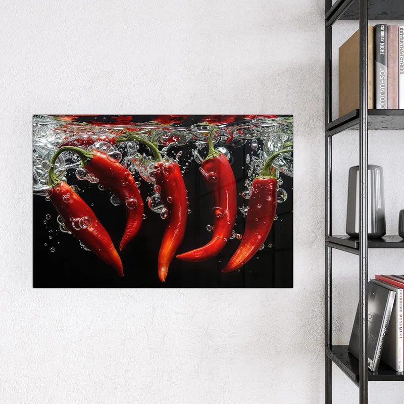 Magnettafel - Chilis im dunklen Wasser