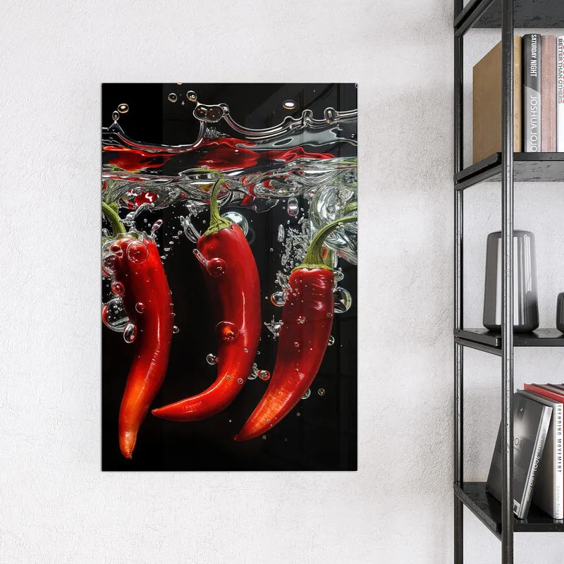 Magnettafel - Chilis im dunklen Wasser